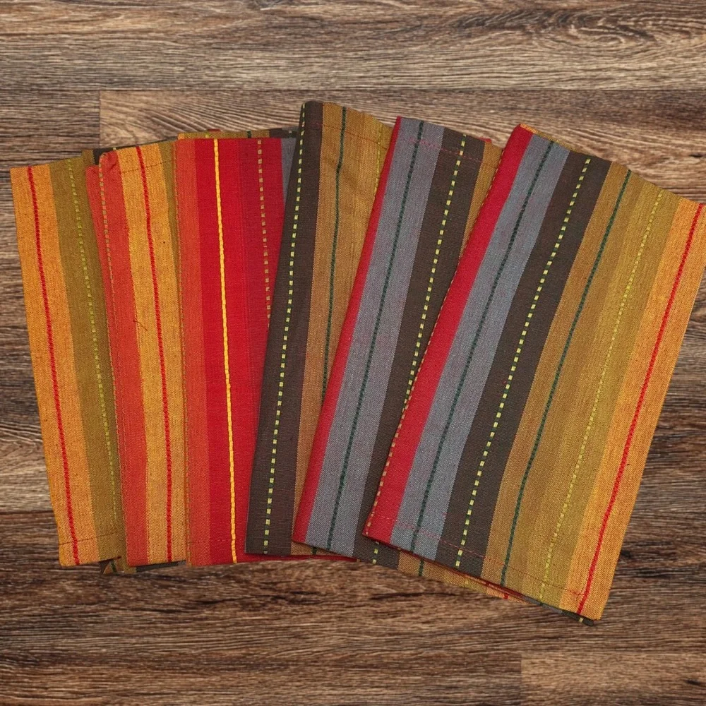 Urban Villa Striped Multicolor Napkins- 6 Piece Textured Cotton Fabric